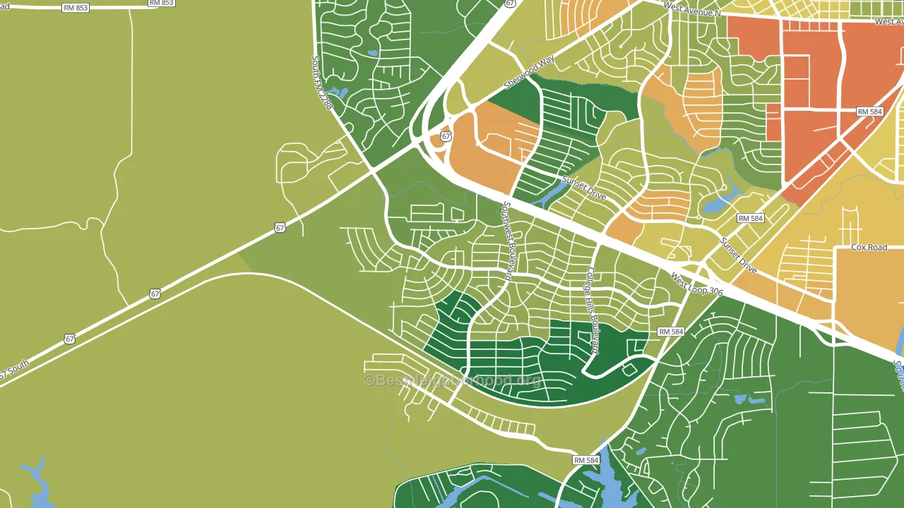 Bonham, San Angelo, TX block-group voter-turnout map