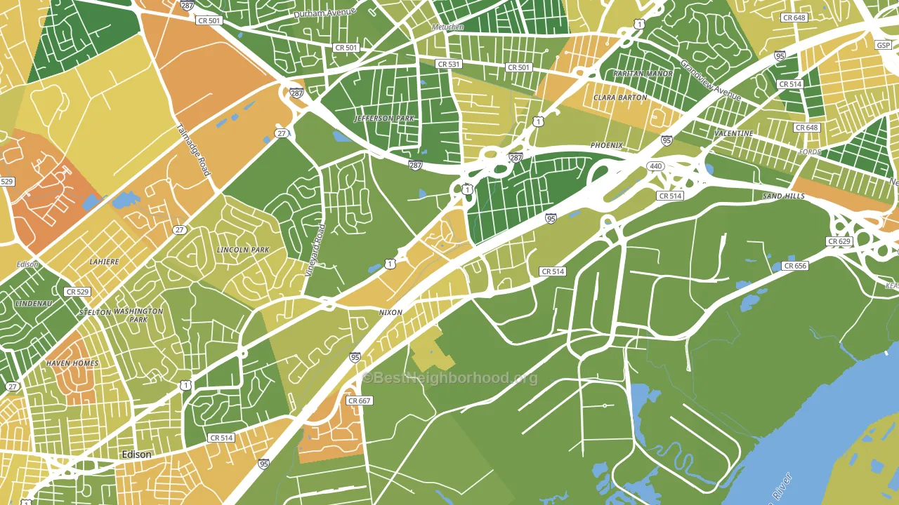 Bonhamtown, Edison, NJ block-group voter-turnout map