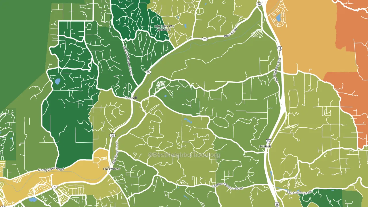 Bonsall, CA block-group voter-turnout map