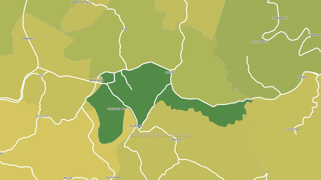 Booneville, KY block-group voter-turnout map