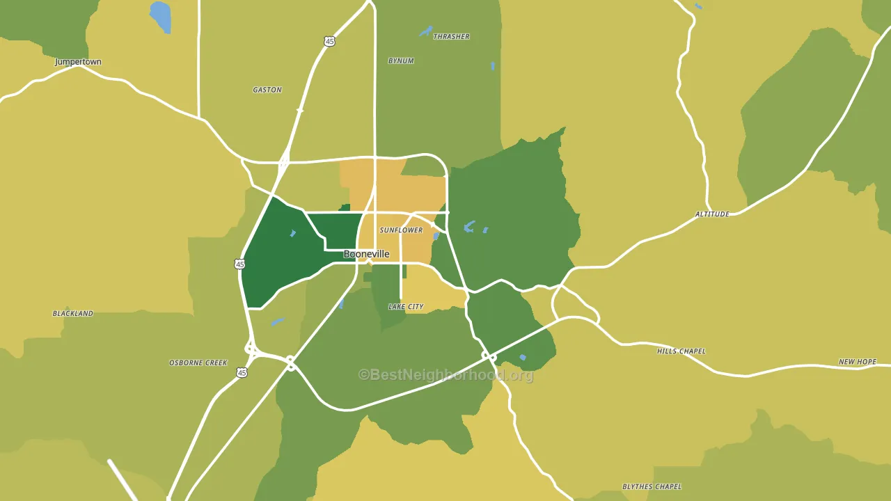 Booneville, MS block-group voter-turnout map