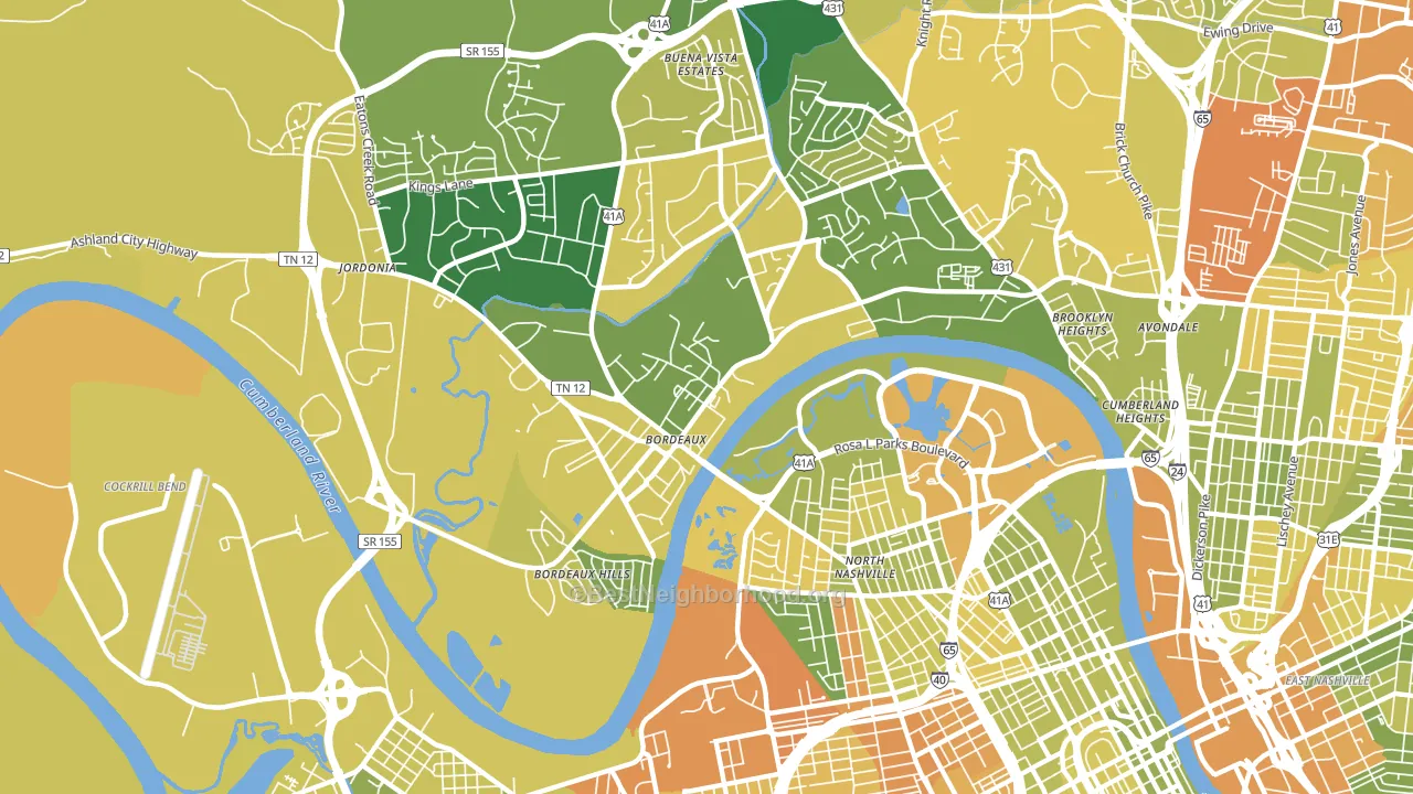 Bordeaux, Nashville, TN block-group voter-turnout map