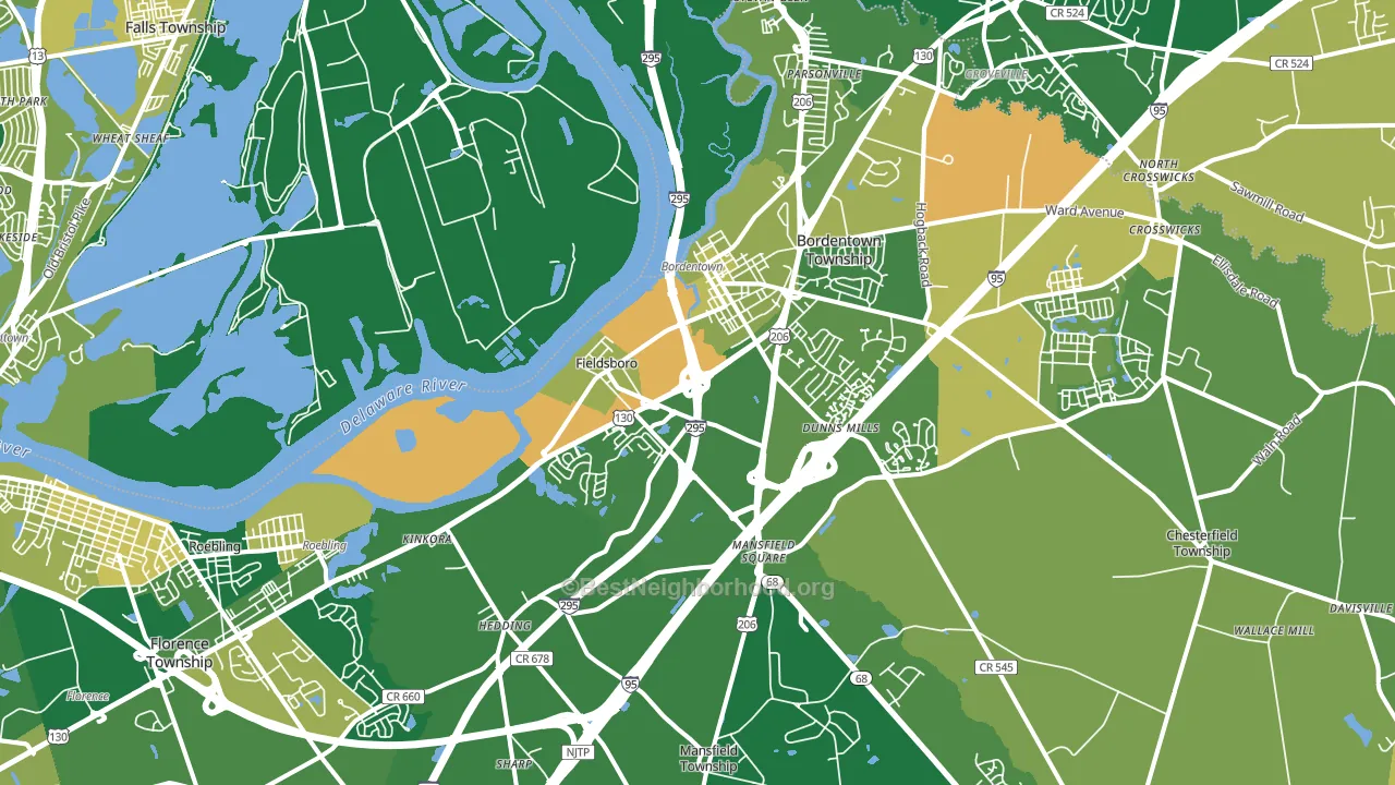 Bordentown, NJ block-group voter-turnout map