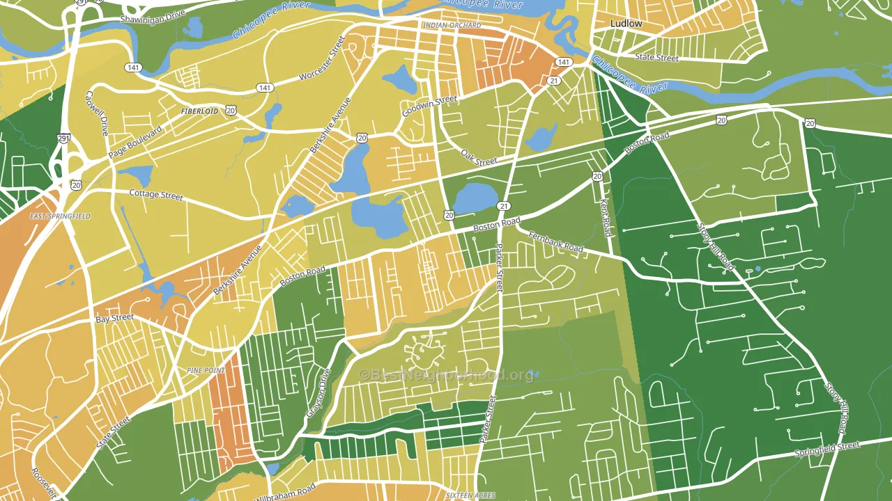 Boston Road, Springfield, MA block-group voter-turnout map