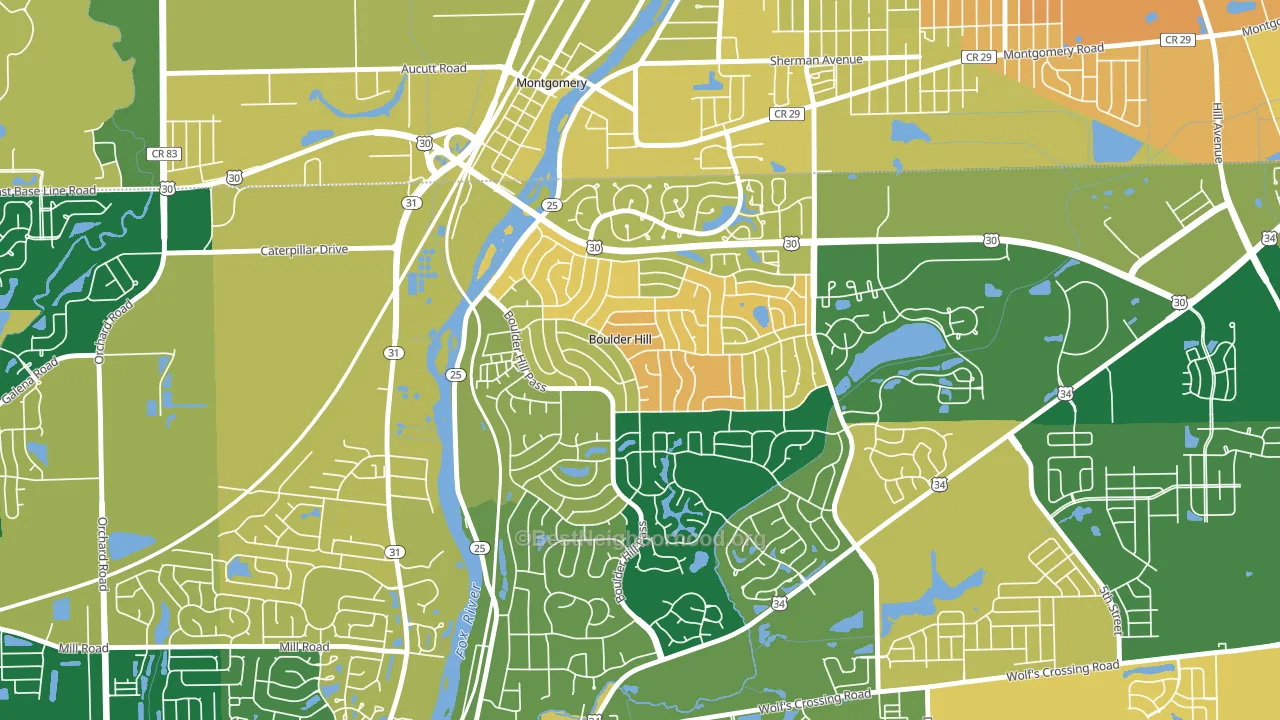 Boulder Hill, IL block-group voter-turnout map