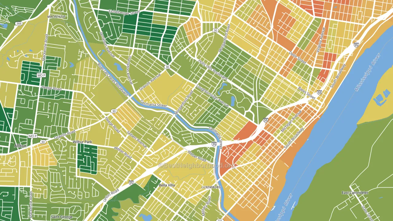 Boulevard Heights, St. Louis, MO block-group voter-turnout map