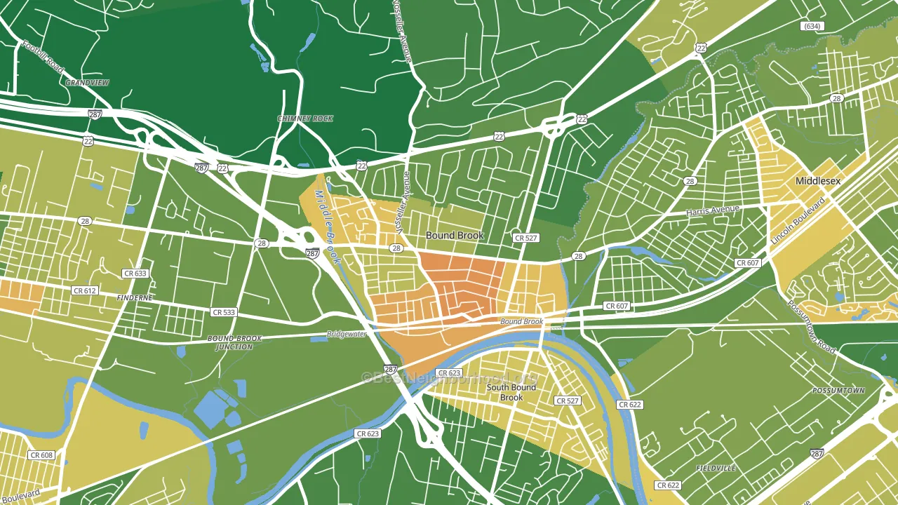 Bound Brook, NJ block-group voter-turnout map