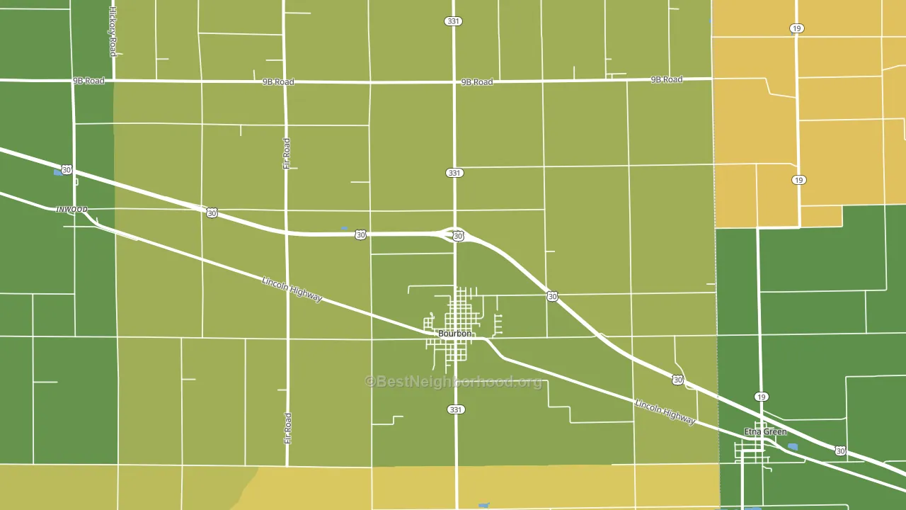 Bourbon, IN block-group voter-turnout map
