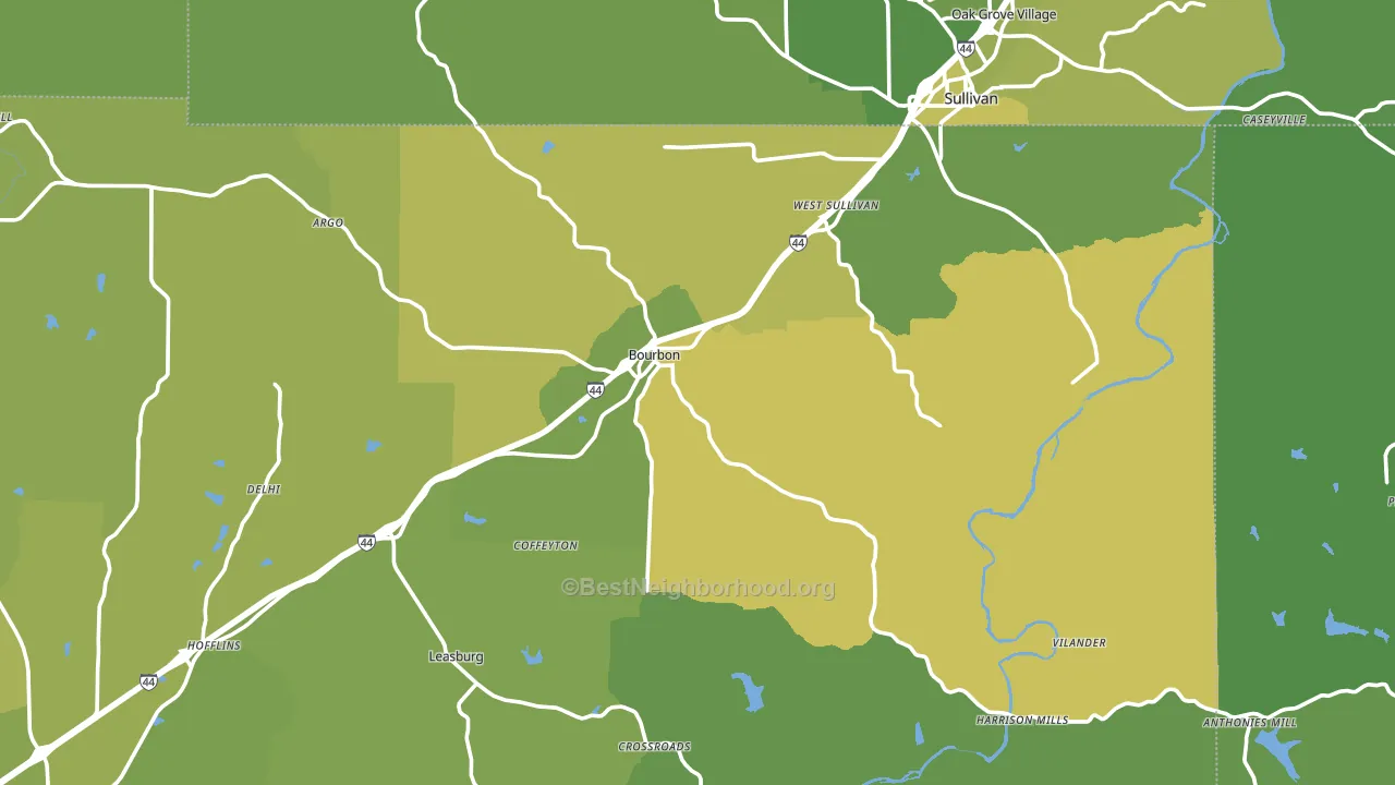 Bourbon, MO block-group voter-turnout map