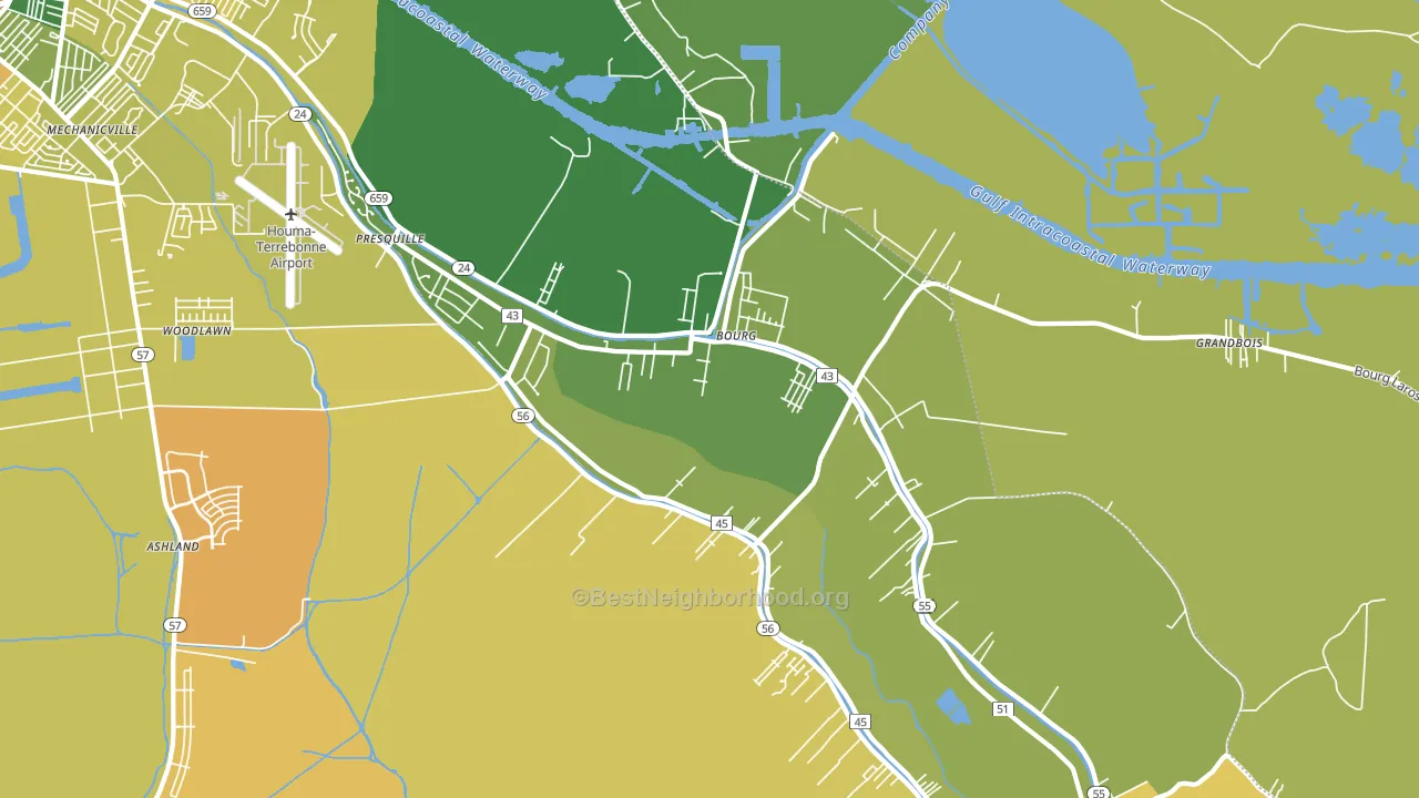Bourg, LA block-group voter-turnout map