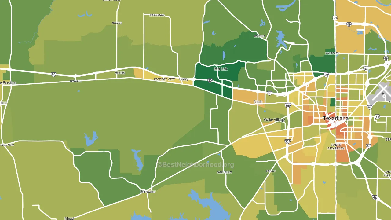 Bowie County, TX block-group voter-turnout map
