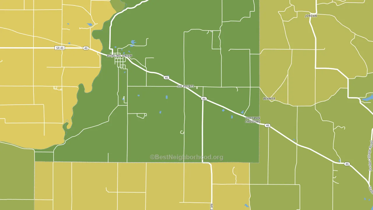 Bowling Green, IN block-group voter-turnout map