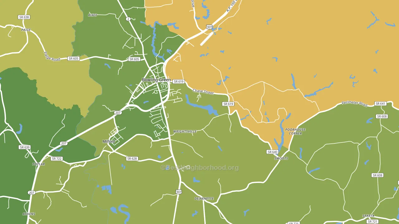 Bowling Green, VA block-group voter-turnout map