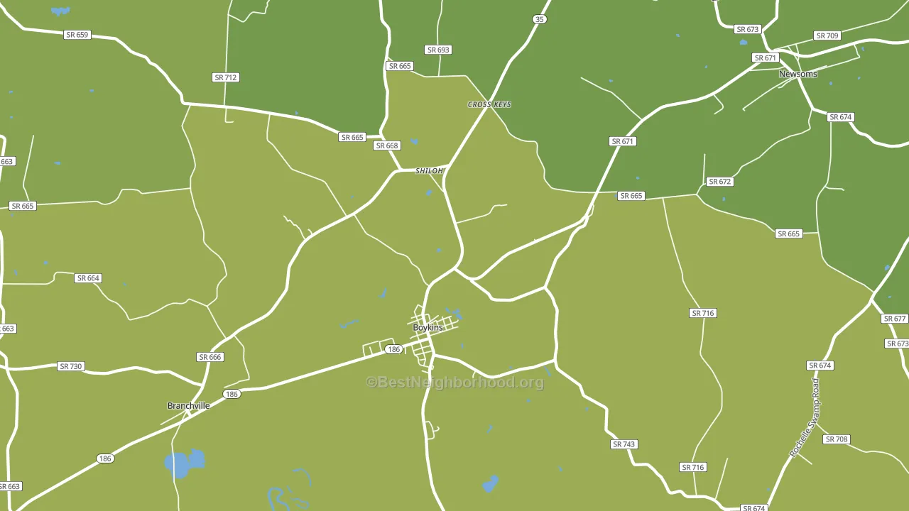 Boykins, VA block-group voter-turnout map