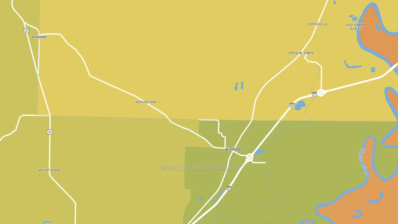 Bradford, AR block-group voter-turnout map