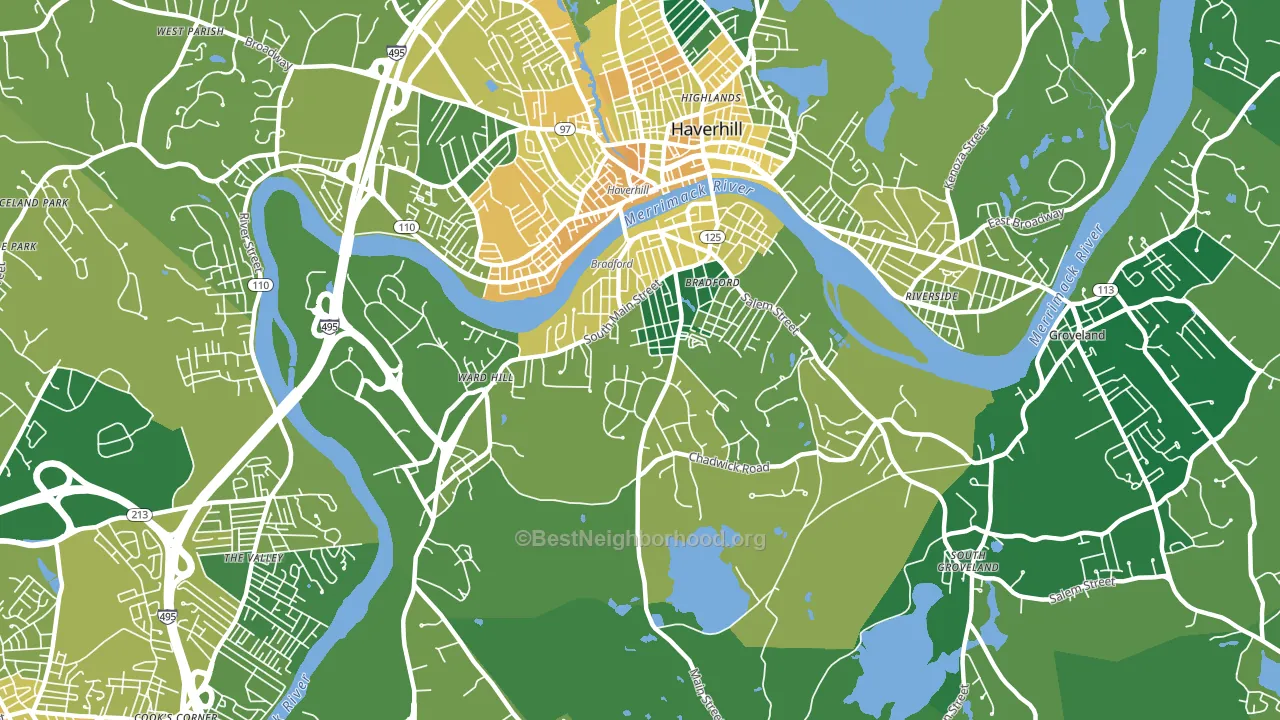Bradford, Haverhill, MA block-group voter-turnout map