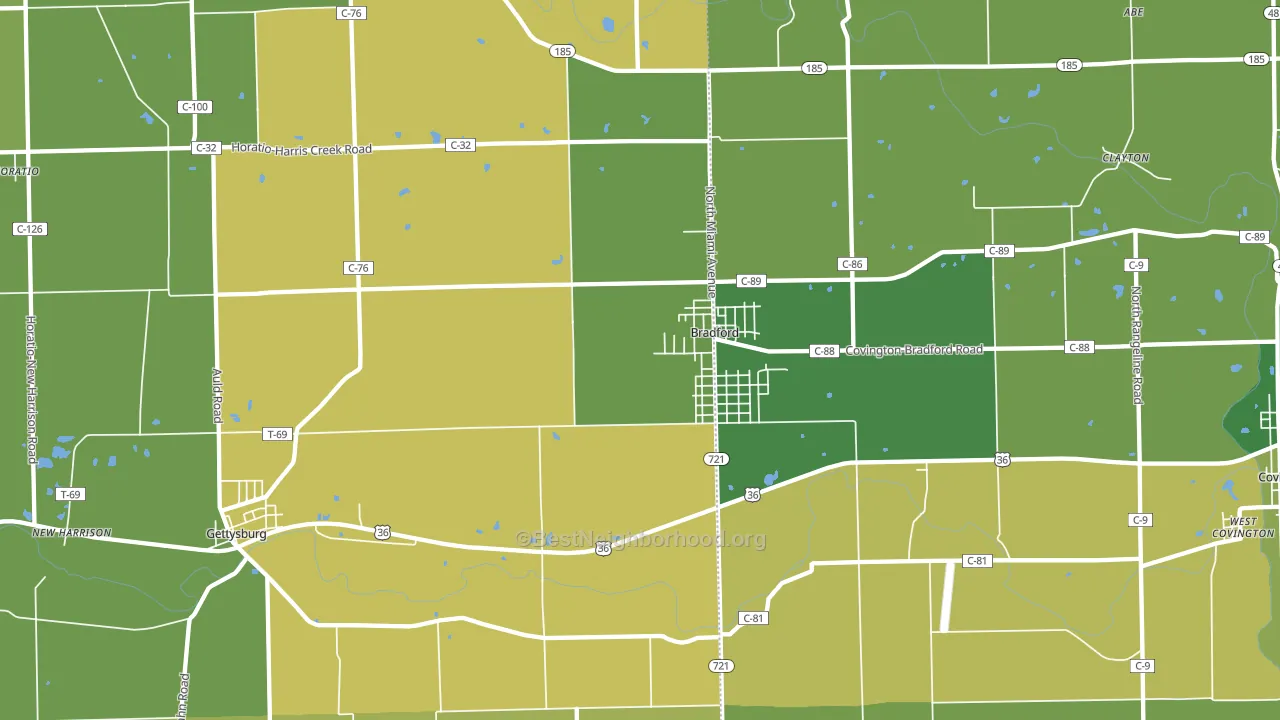 Bradford, OH block-group voter-turnout map