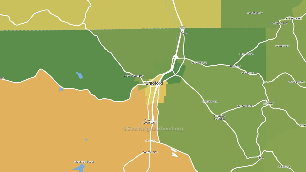 Bradford, PA block-group voter-turnout map