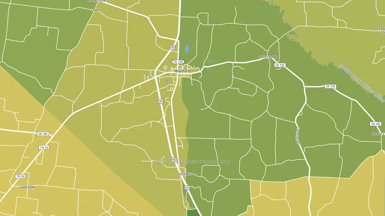 Bradford, TN block-group voter-turnout map