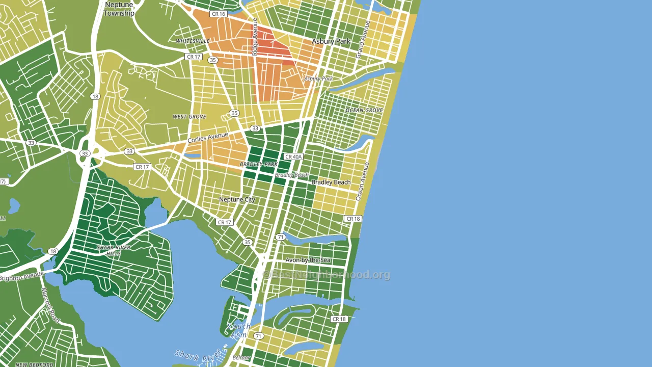 Bradley Beach, NJ block-group voter-turnout map