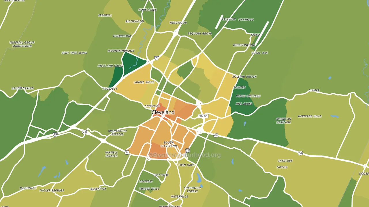 Bradley County, TN block-group voter-turnout map