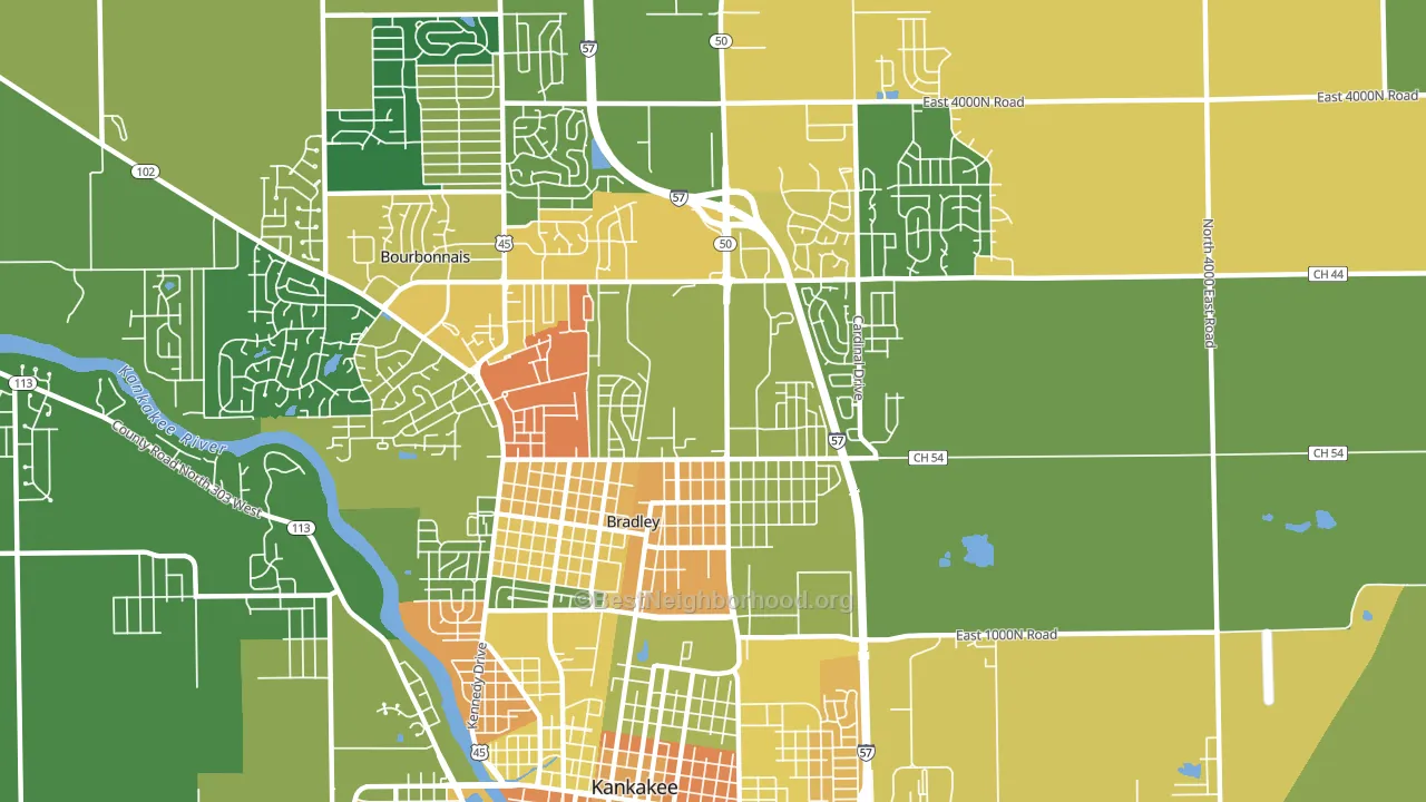 Bradley, IL block-group voter-turnout map