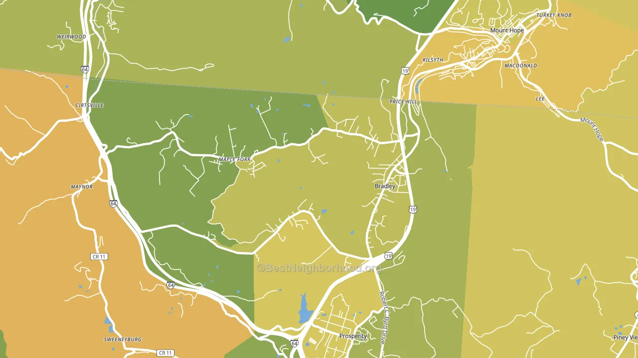 Bradley, WV block-group voter-turnout map