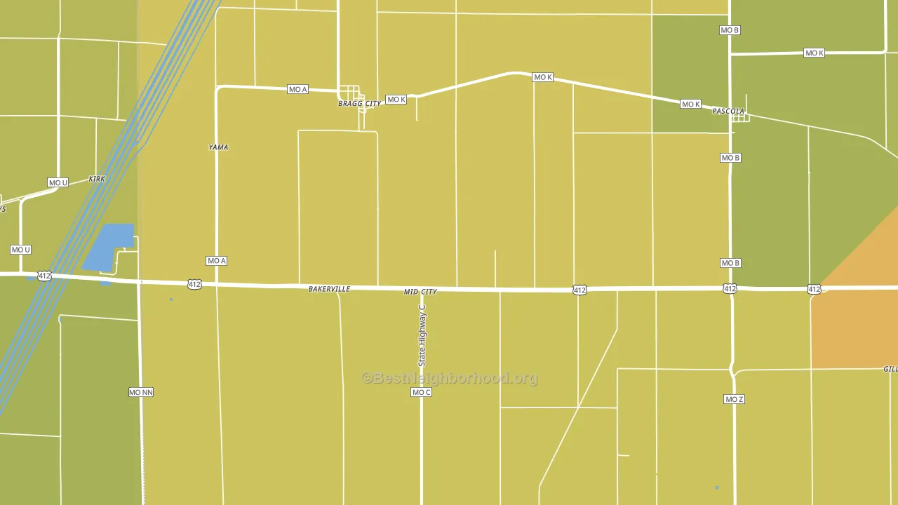 Bragg City, MO block-group voter-turnout map