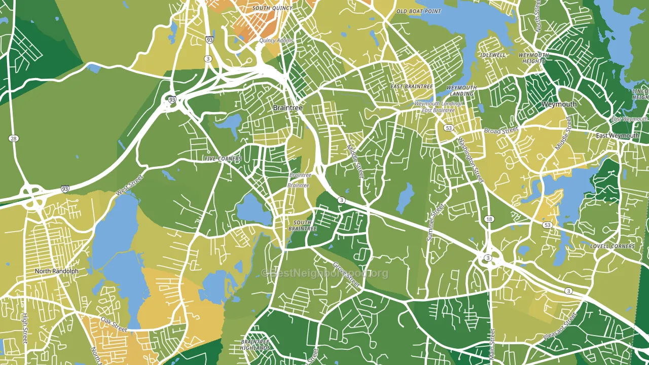 Braintree Town, MA block-group voter-turnout map