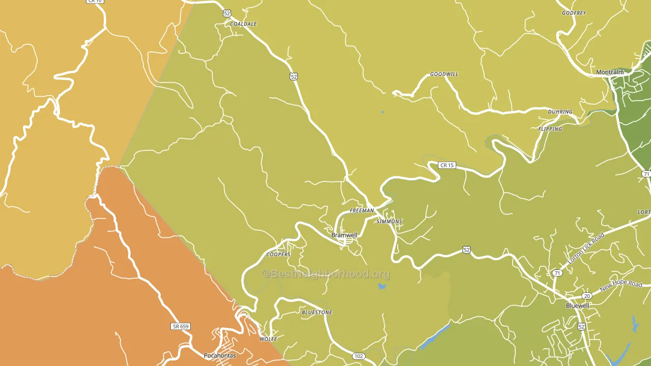 Bramwell, WV block-group voter-turnout map
