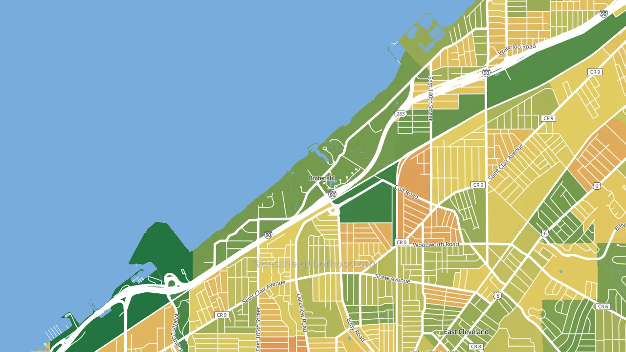 Bratenahl, OH block-group voter-turnout map