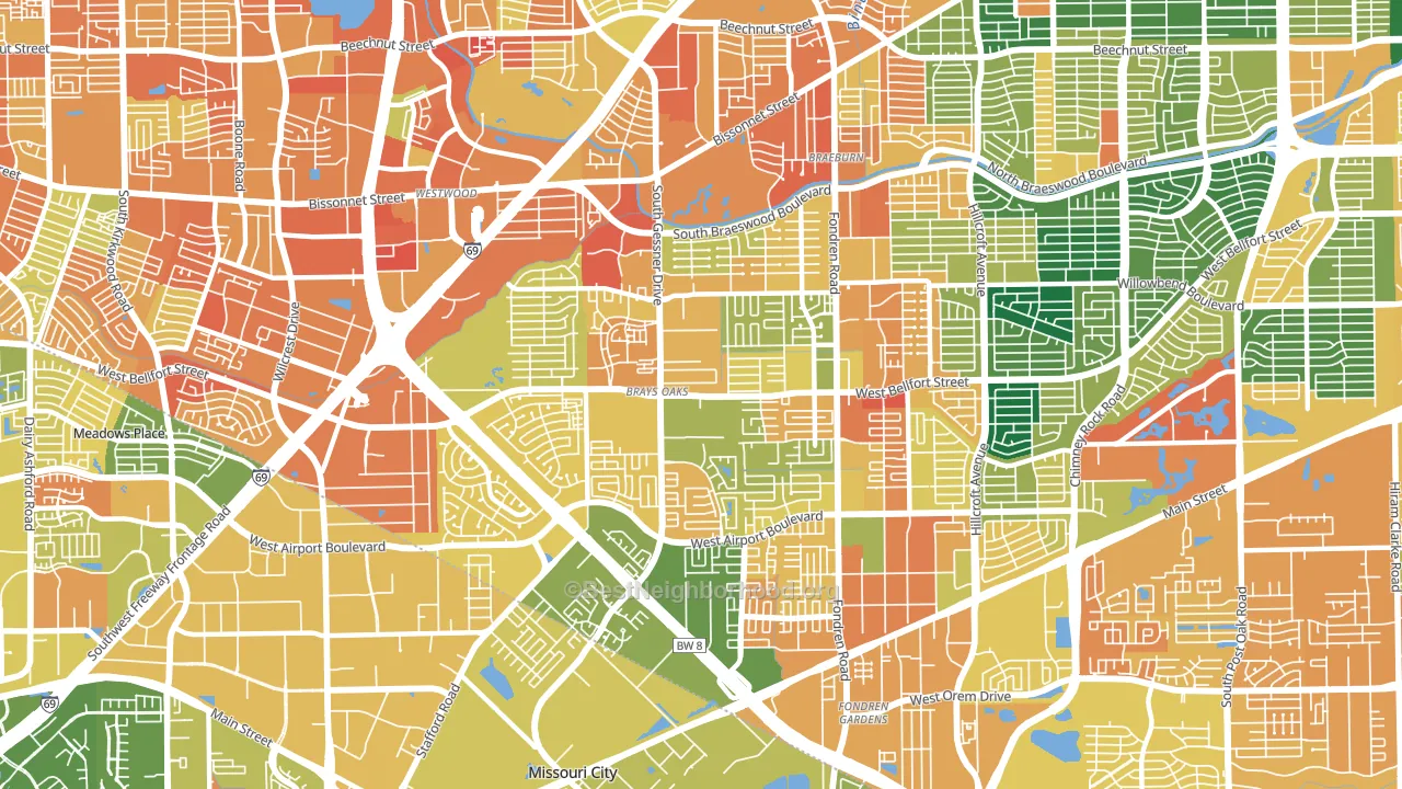 Brays Oaks, Houston, TX block-group voter-turnout map