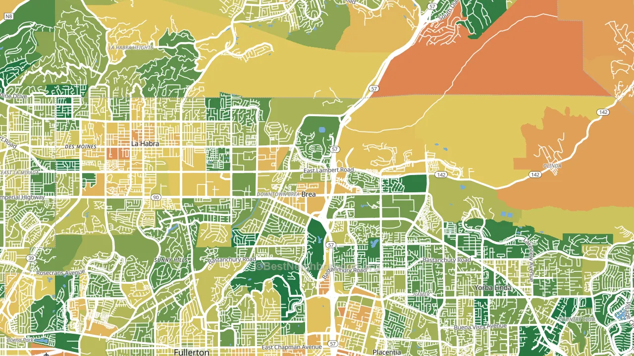 Brea, CA block-group voter-turnout map