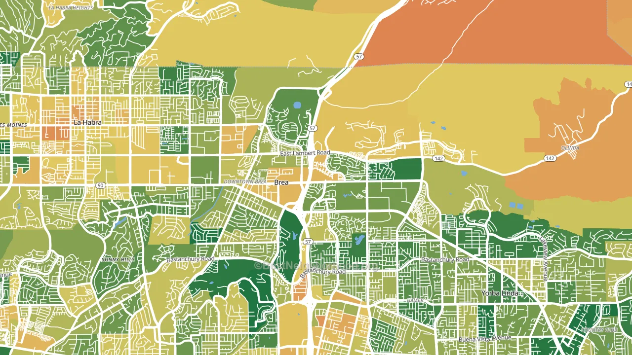 Brea-Olinda, Brea, CA block-group voter-turnout map