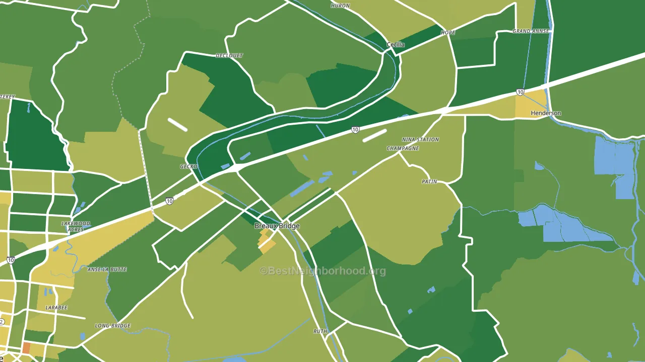Breaux Bridge, LA block-group voter-turnout map