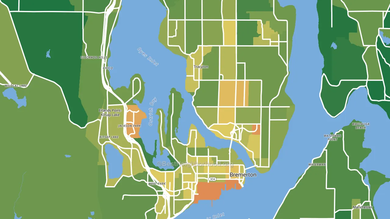Bremerton, WA block-group voter-turnout map