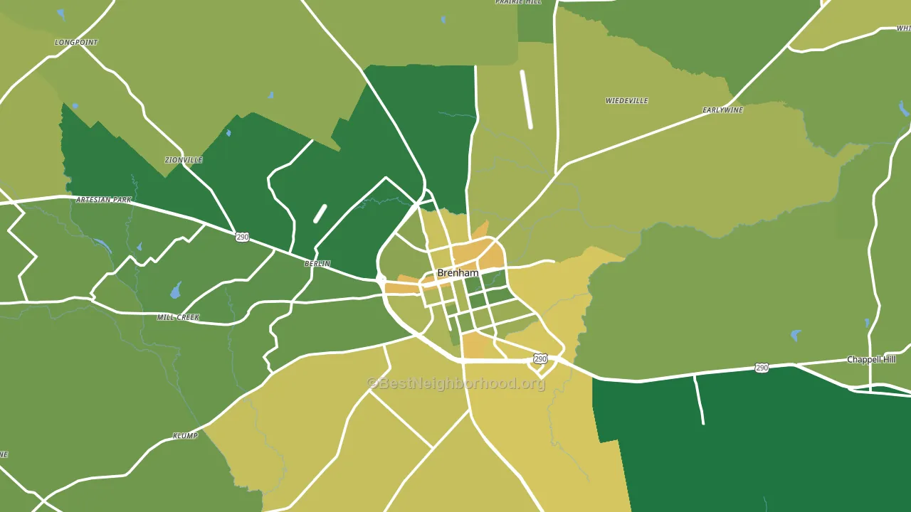 Brenham, TX block-group voter-turnout map