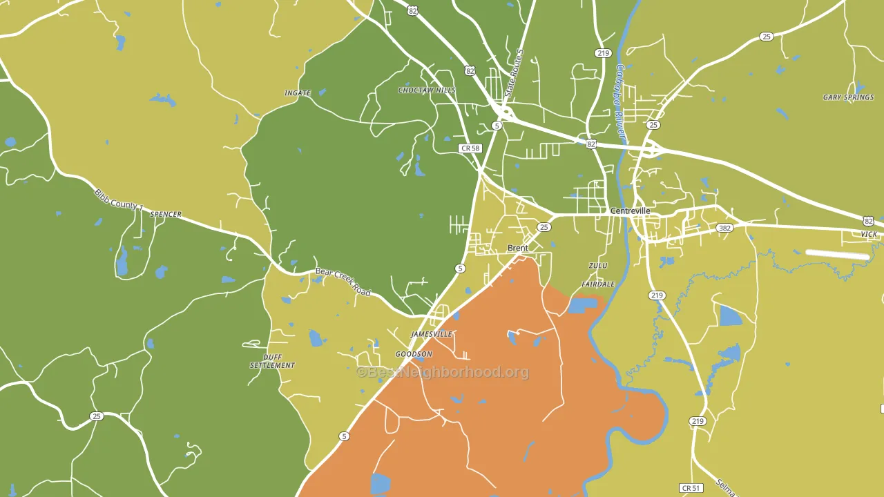Brent, AL block-group voter-turnout map