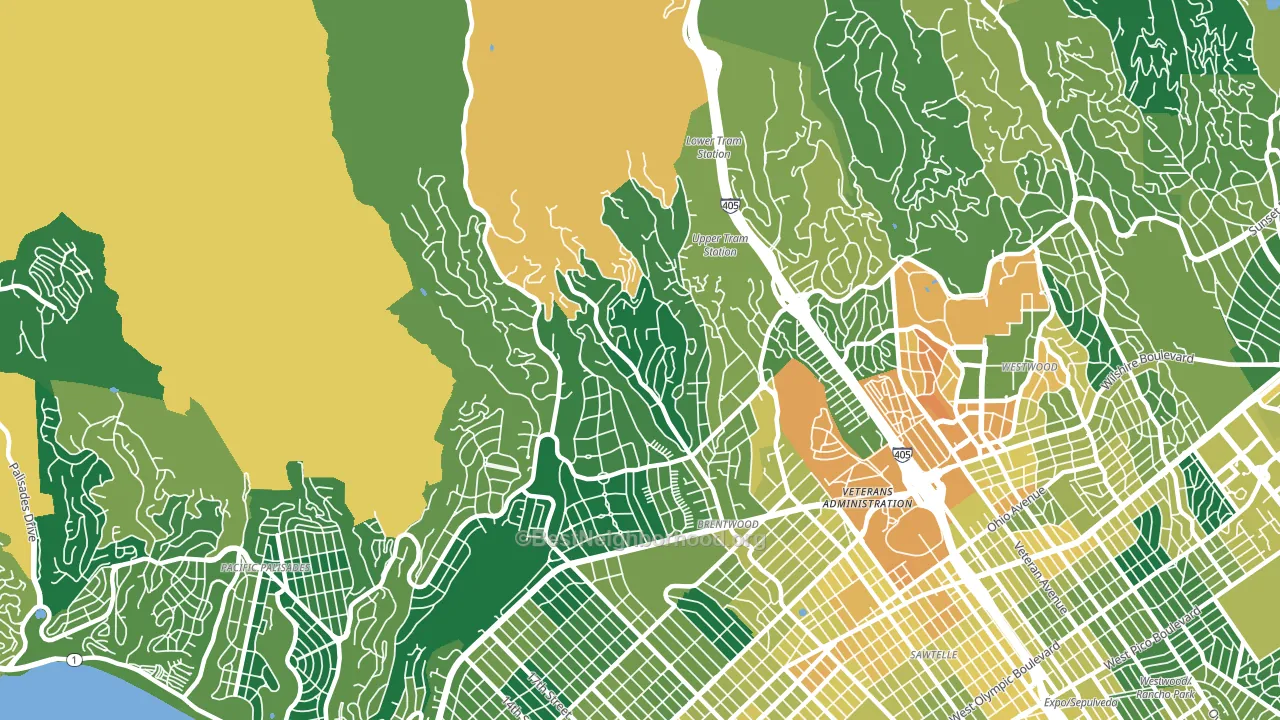 Brentwood, Los Angeles, CA block-group voter-turnout map
