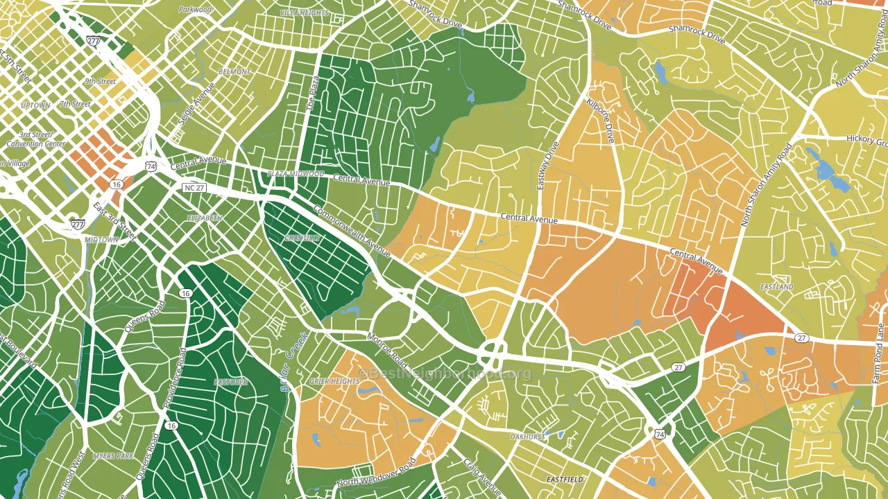 Briarcreek-Woodland, Charlotte, NC block-group voter-turnout map