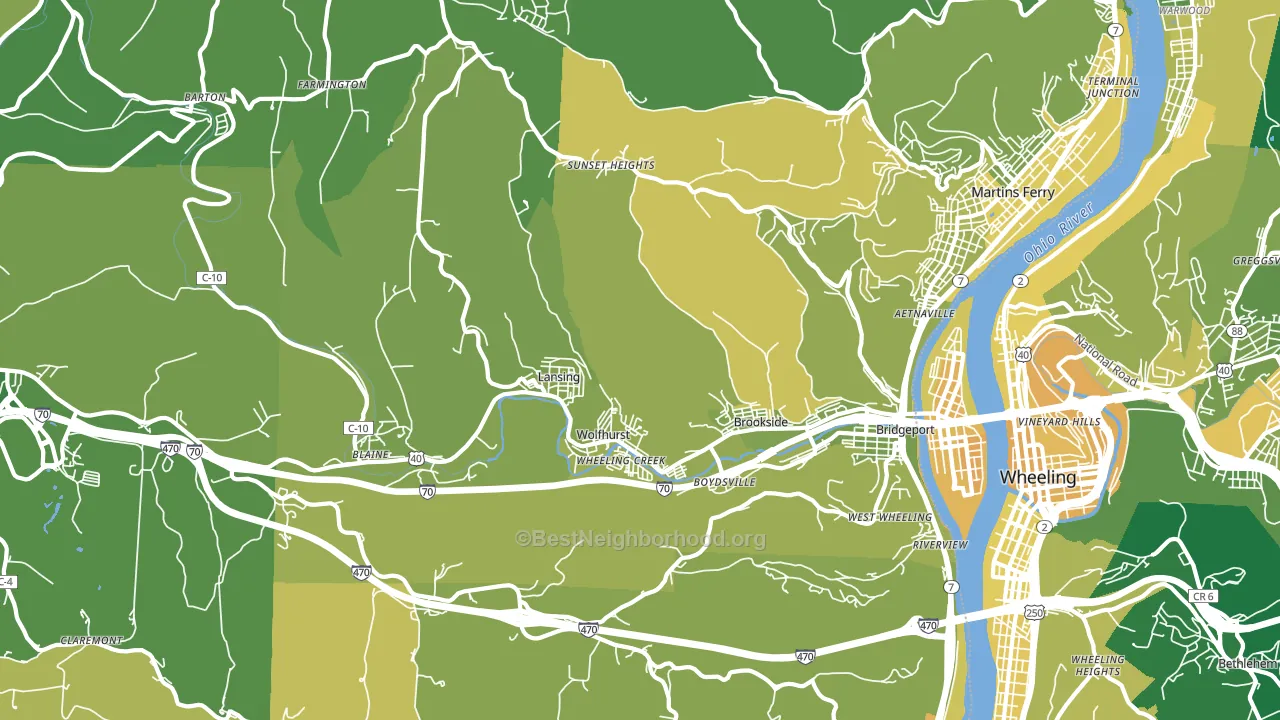 Bridgeport, OH block-group voter-turnout map