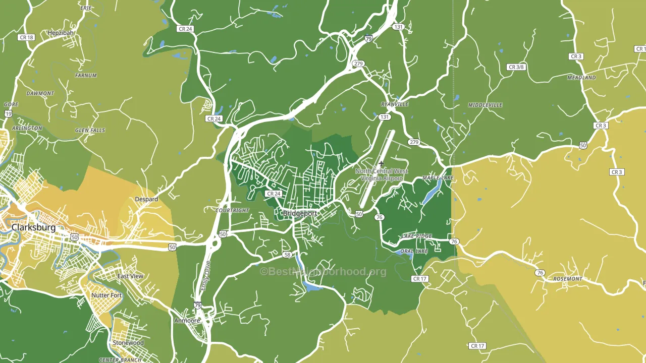Bridgeport, WV block-group voter-turnout map