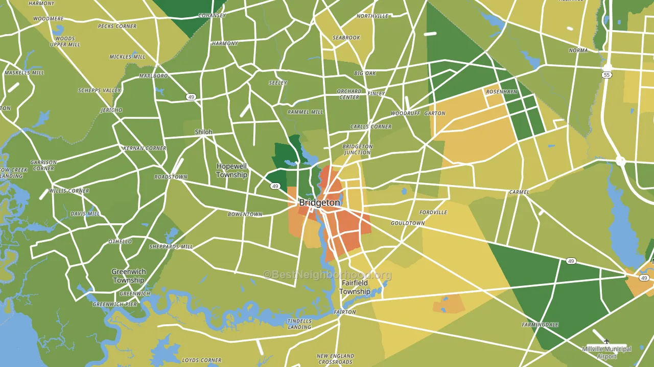 Bridgeton, NJ block-group voter-turnout map