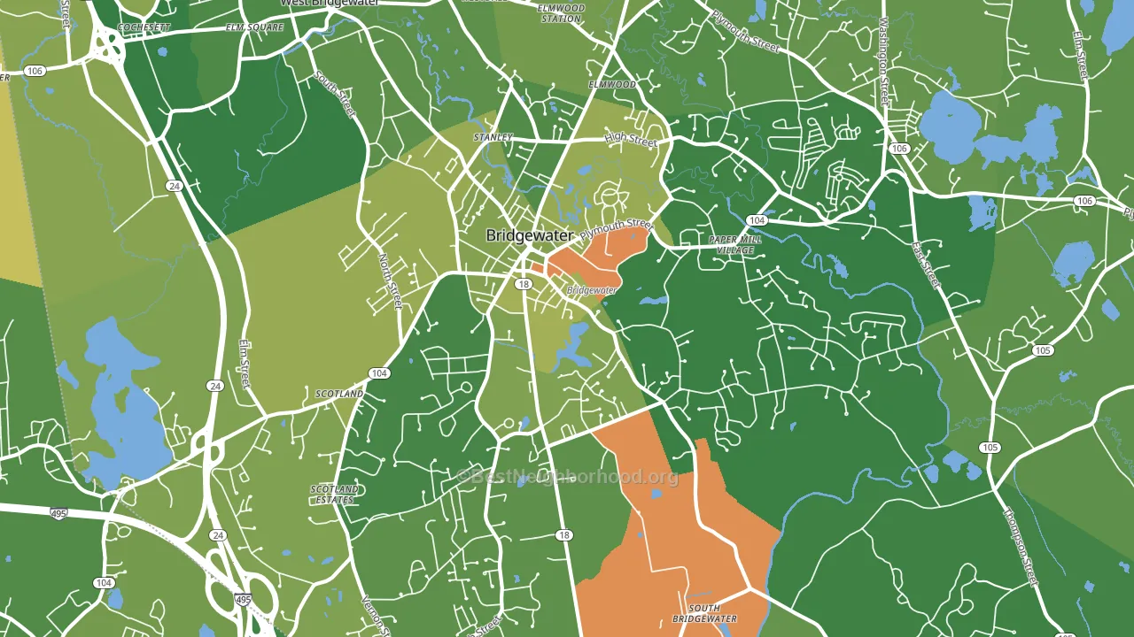 Bridgewater, MA block-group voter-turnout map