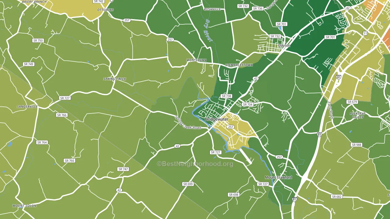 Bridgewater, VA block-group voter-turnout map