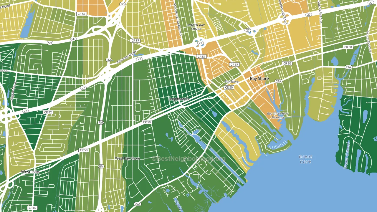Brightwaters, NY block-group voter-turnout map