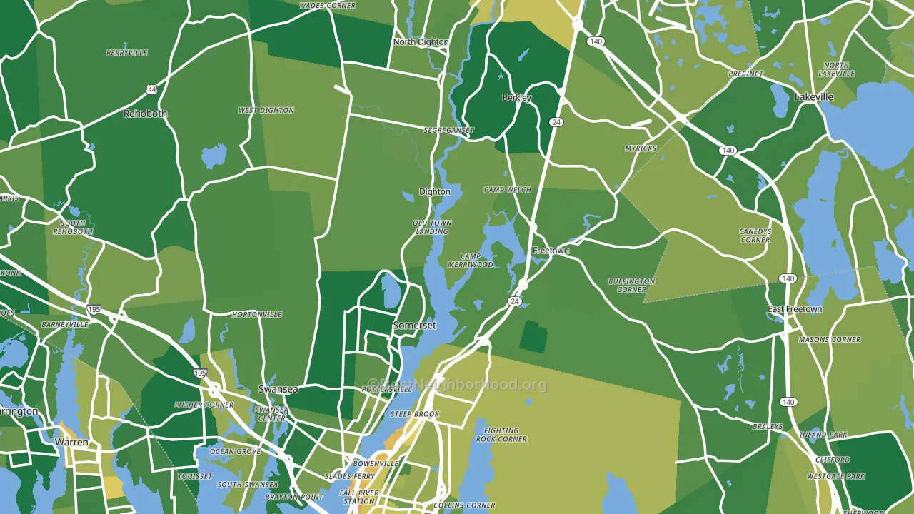 Bristol County, MA block-group voter-turnout map