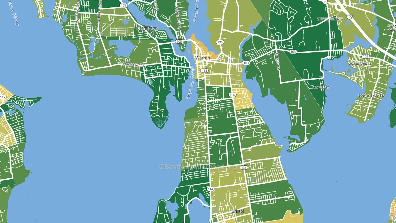 Bristol County, RI block-group voter-turnout map