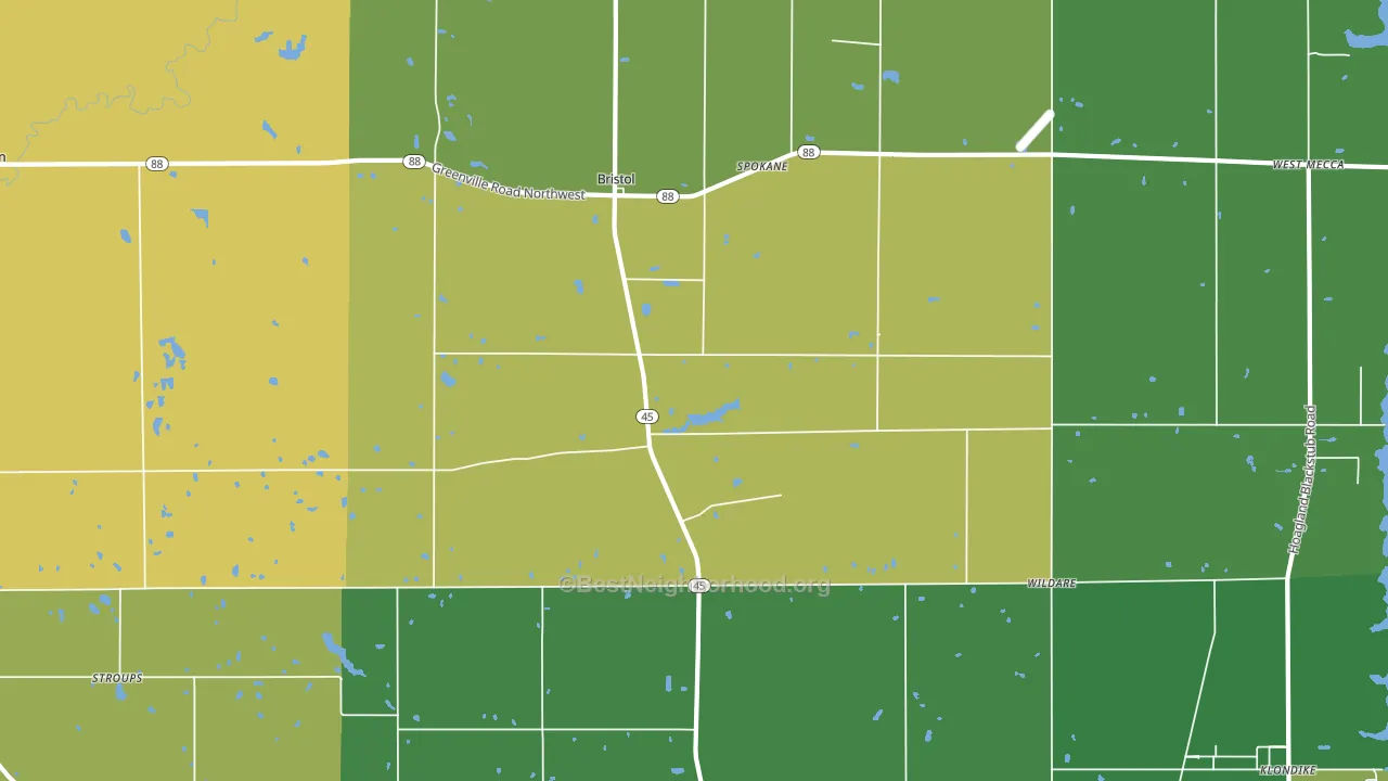 Bristolville, OH block-group voter-turnout map