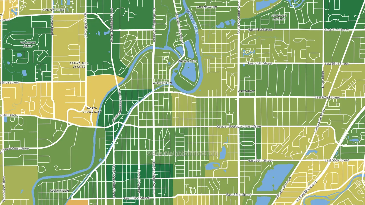 Broad Ripple, Indianapolis, IN block-group voter-turnout map